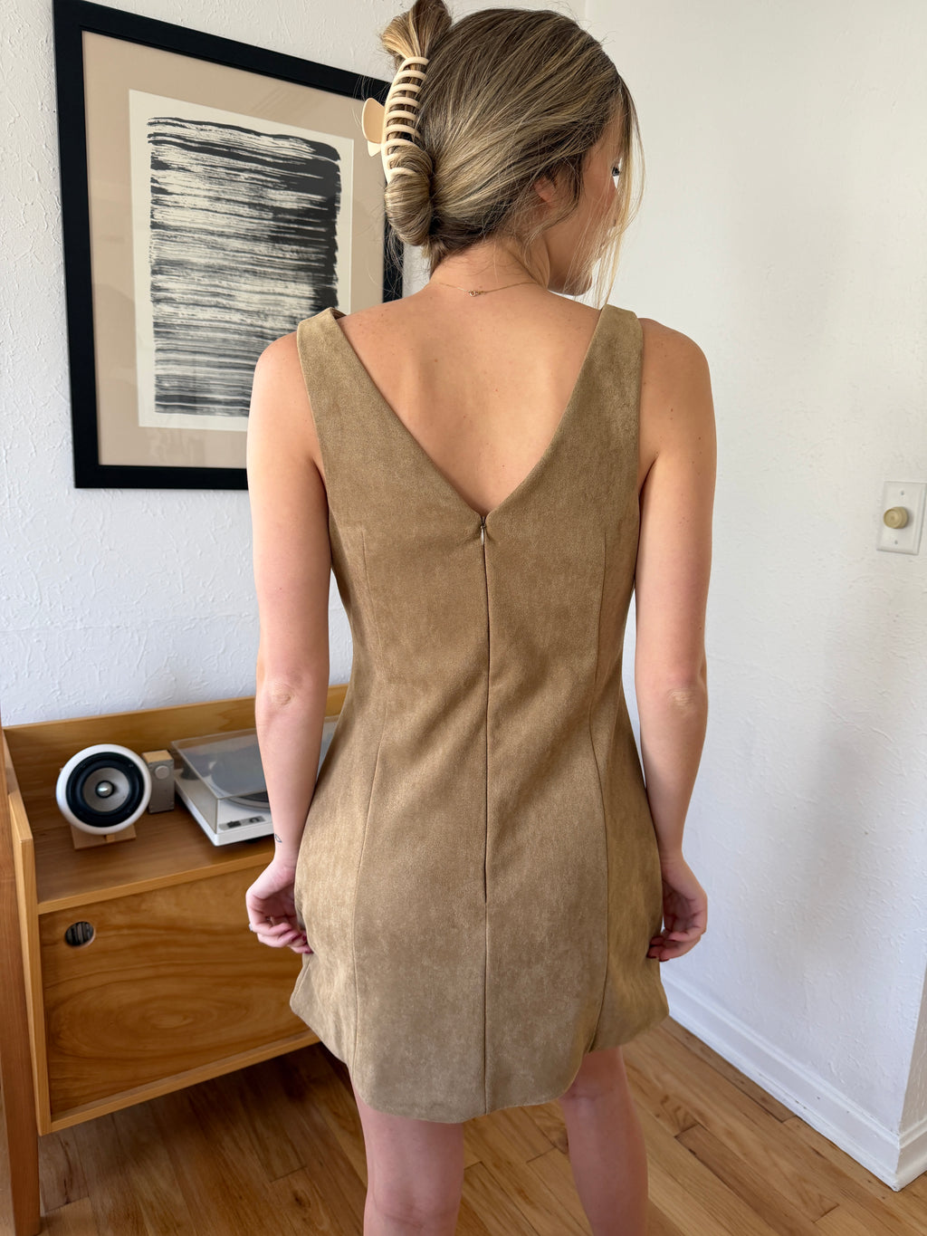 Sofie the Label Kiara Tan Suede High Neck Mini Dress