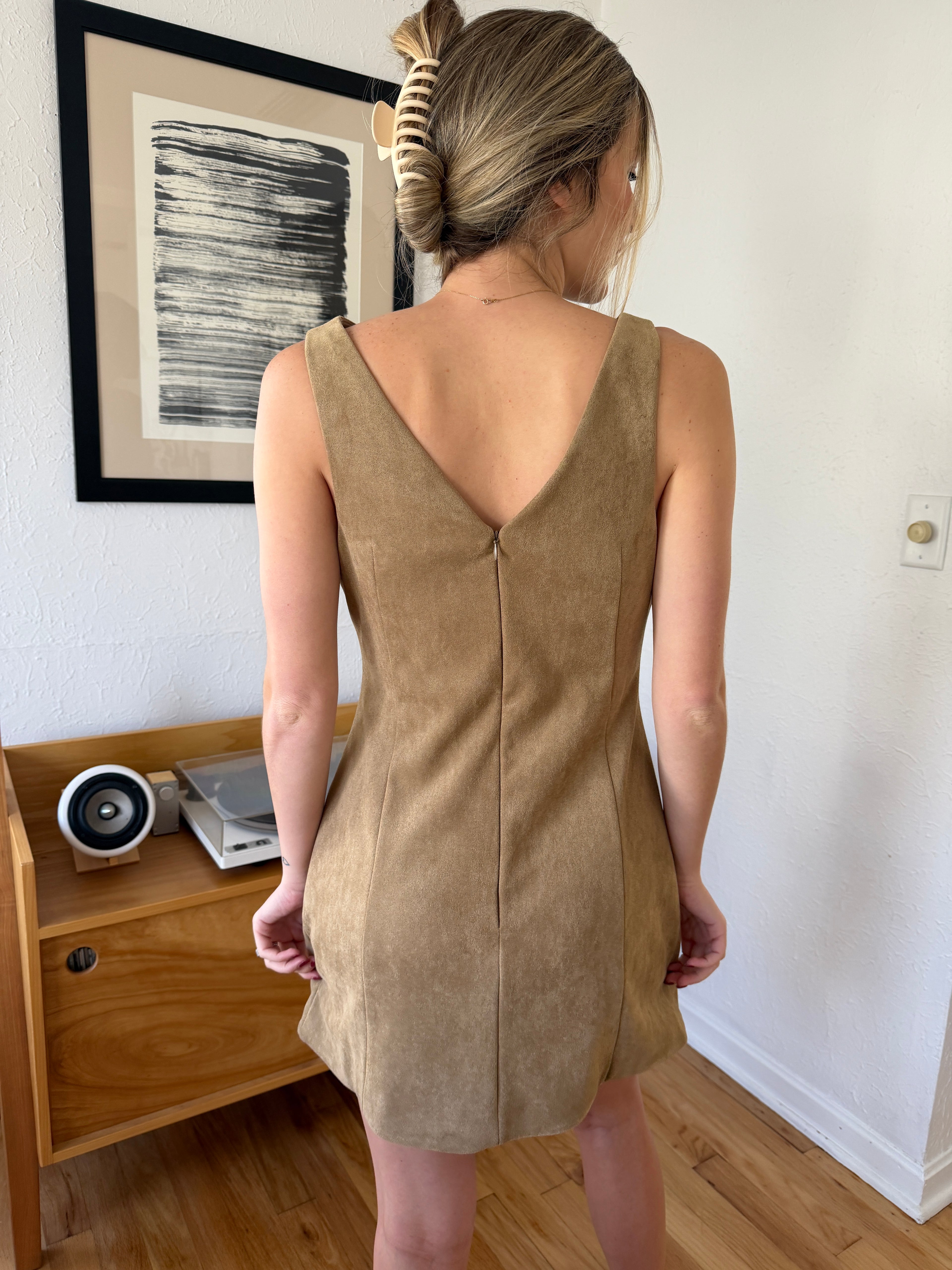 Sofie the Label Kiara Tan Suede High Neck Mini Dress