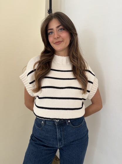 Miou Muse Lily Striped Dolman Short Sleeve Knit Top