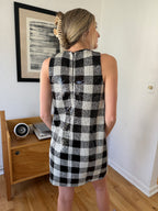 FRNCH Carra Black Gingham Sequin Tank Mini Dress