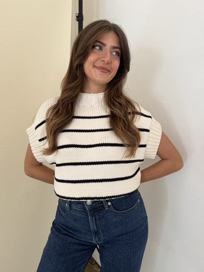Miou Muse Lily Striped Dolman Short Sleeve Knit Top