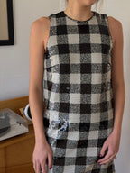 FRNCH Carra Black Gingham Sequin Tank Mini Dress