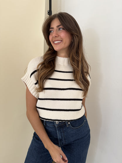 Miou Muse Lily Striped Dolman Short Sleeve Knit Top