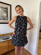 FRNCH Alicia Black Metallic Floral Jacquard Mini Dress
