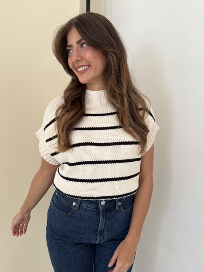 Miou Muse Lily Striped Dolman Short Sleeve Knit Top
