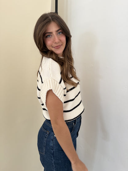 Miou Muse Lily Striped Dolman Short Sleeve Knit Top
