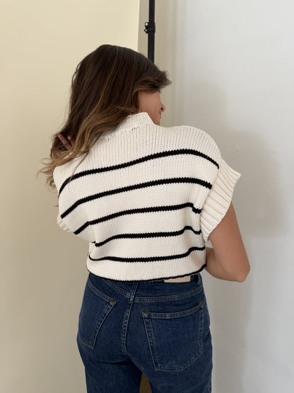 Miou Muse Lily Striped Dolman Short Sleeve Knit Top