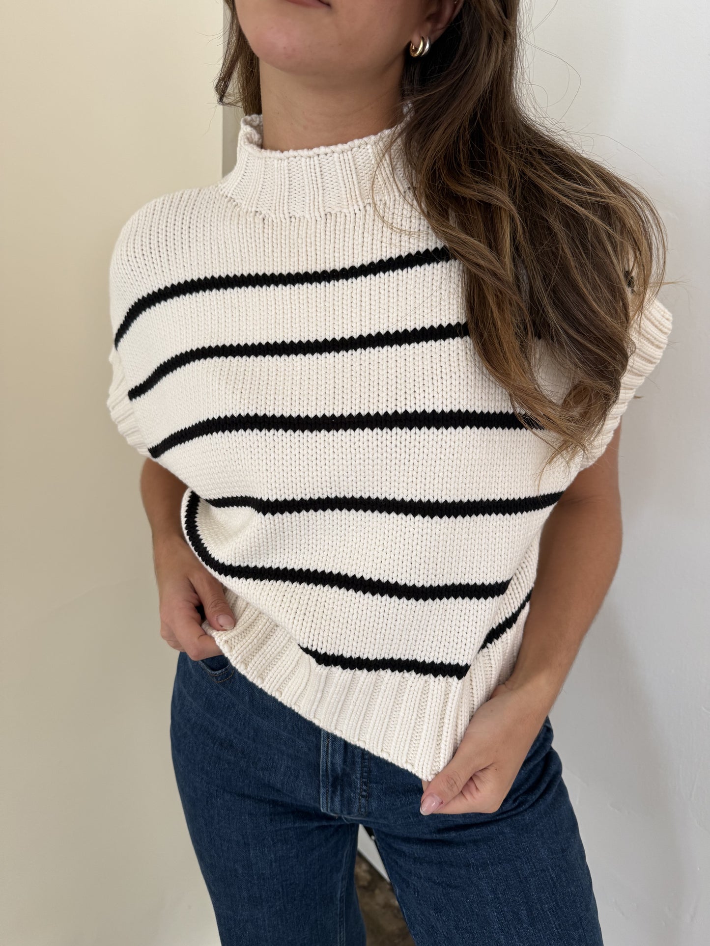 Miou Muse Lily Striped Dolman Short Sleeve Knit Top