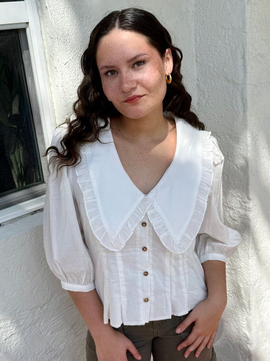 Sofie the Label Maggie White Button Peasant Top (M)