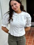 Sofie the Label Eloise White Eyelet Collared Puff Sleeve Top