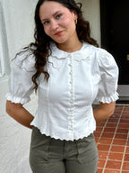 Sofie the Label Eloise White Eyelet Collared Puff Sleeve Top