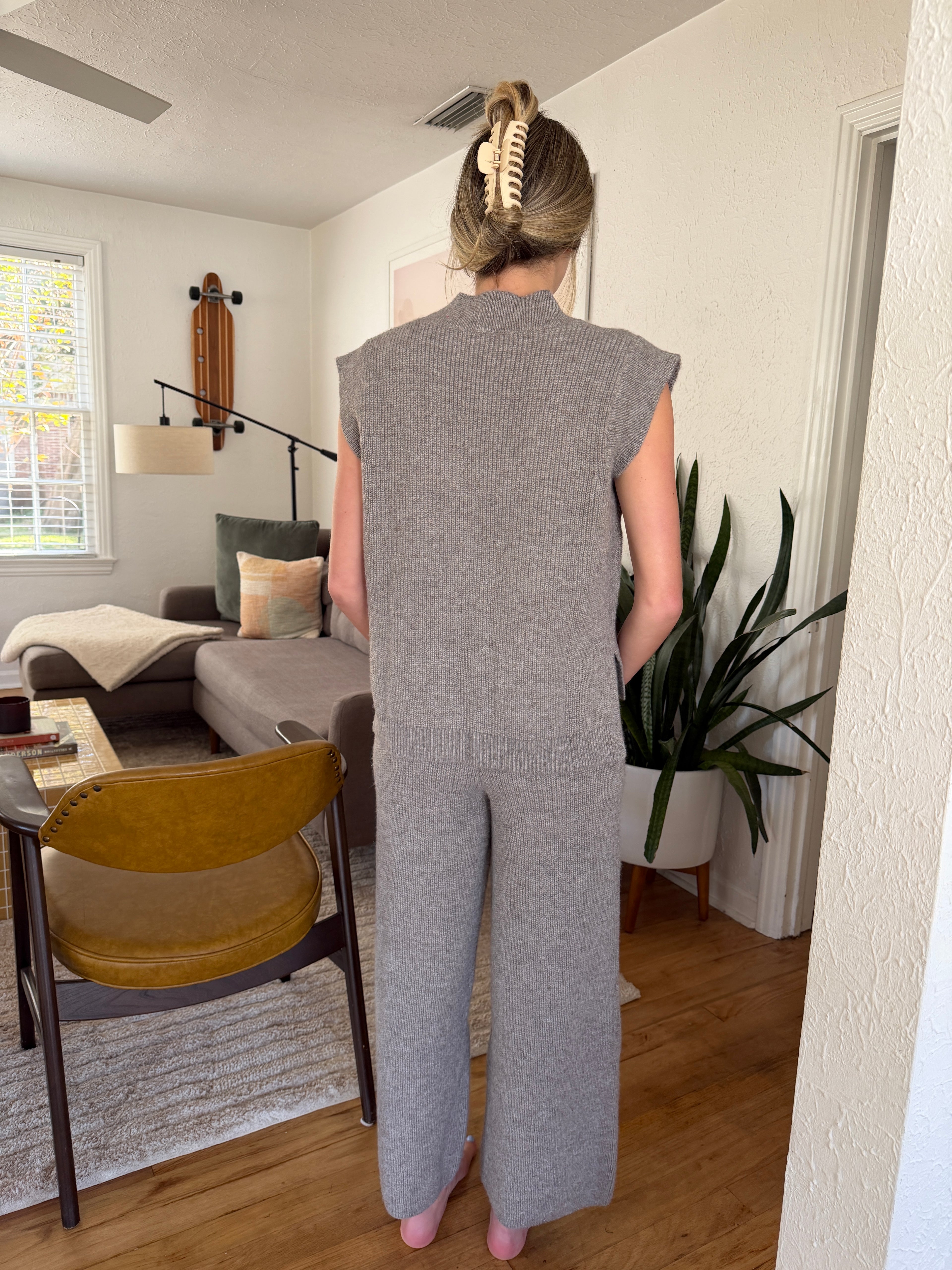 Miou Muse Camille Grey Knit Wide Leg Pants