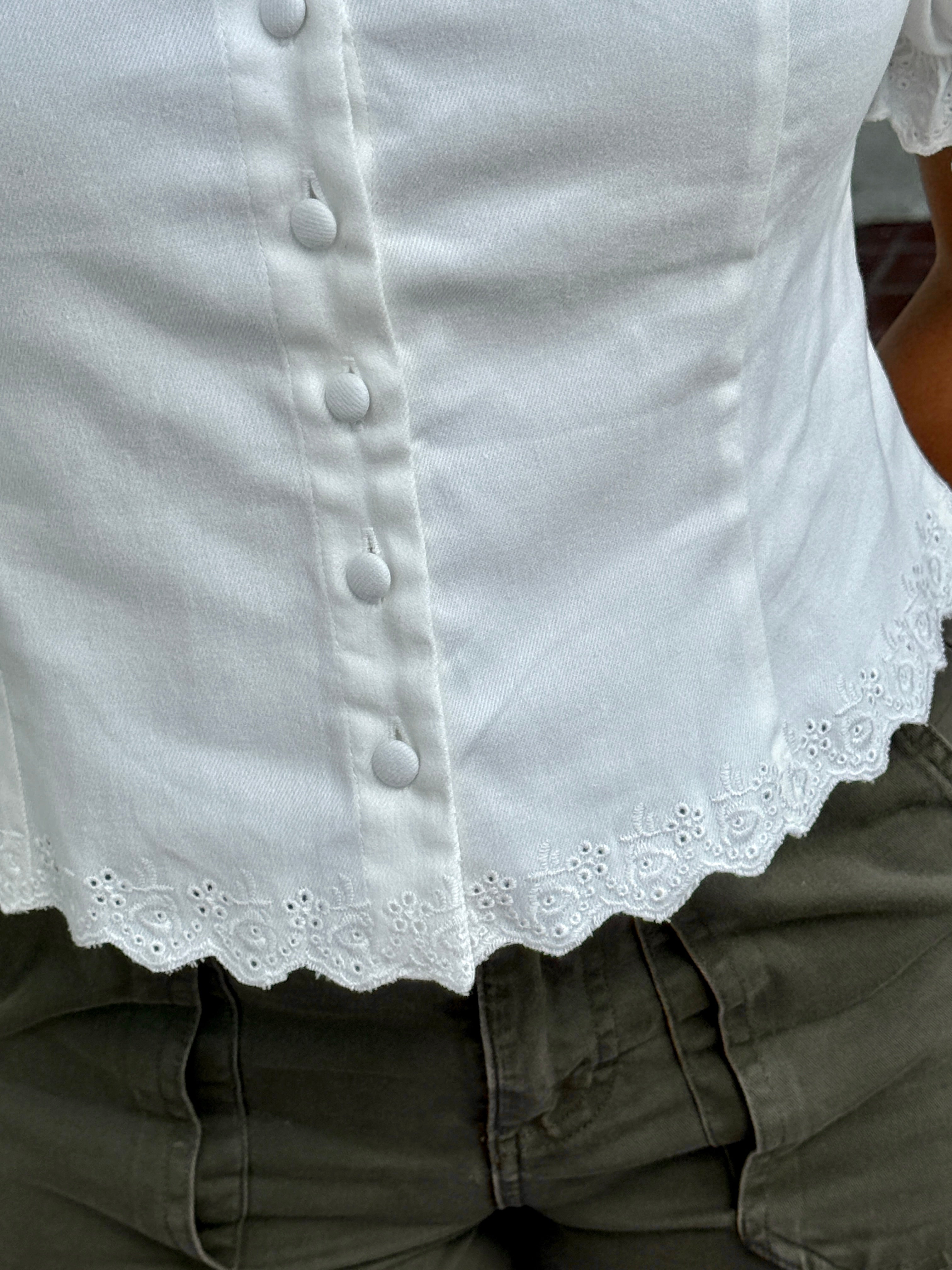 Sofie the Label Eloise White Eyelet Collared Puff Sleeve Top