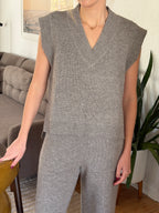 Miou Muse Camille Grey Knit Wide Leg Pants