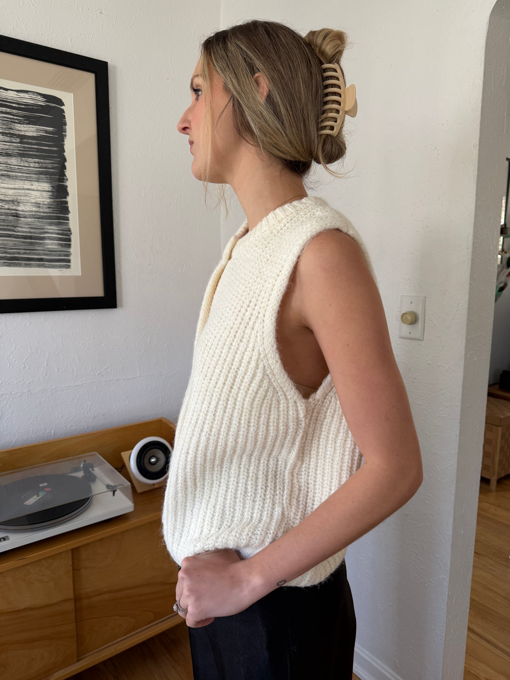 FRNCH Canelle Cream Wool Knit Buttoned Vest Top