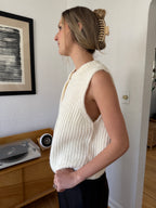 FRNCH Canelle Cream Wool Knit Buttoned Vest Top