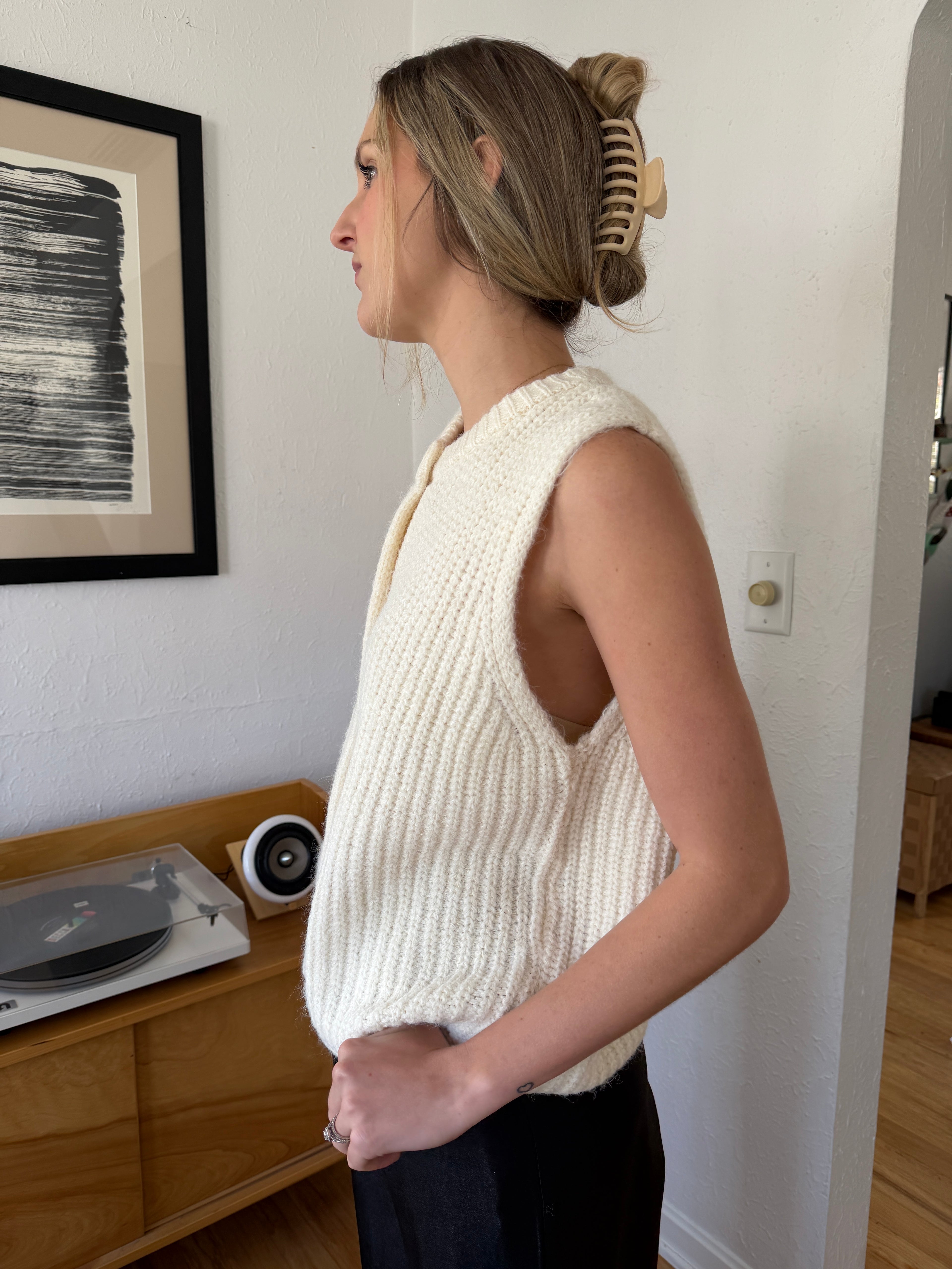 FRNCH Canelle Cream Wool Knit Buttoned Vest Top