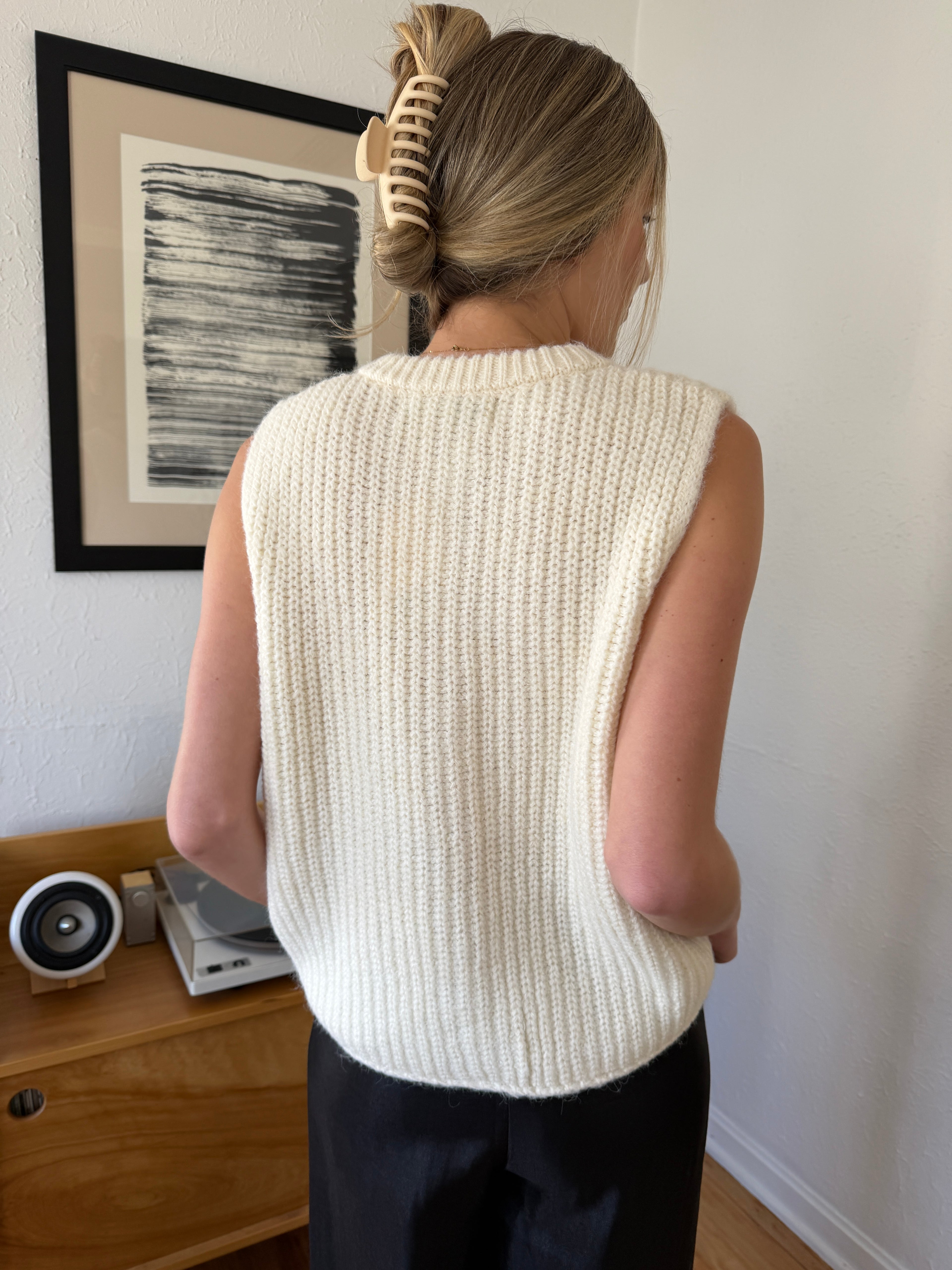 FRNCH Canelle Cream Wool Knit Buttoned Vest Top