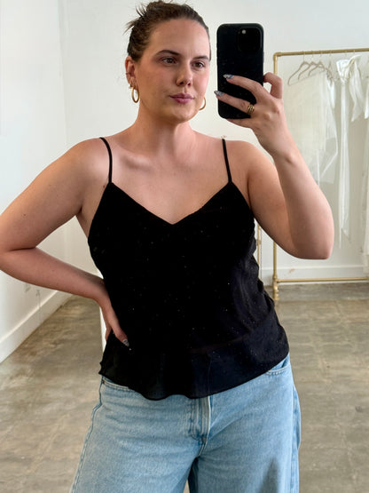 Lucy Paris Carla Rhinestone Black Sheer Sleeveless Top