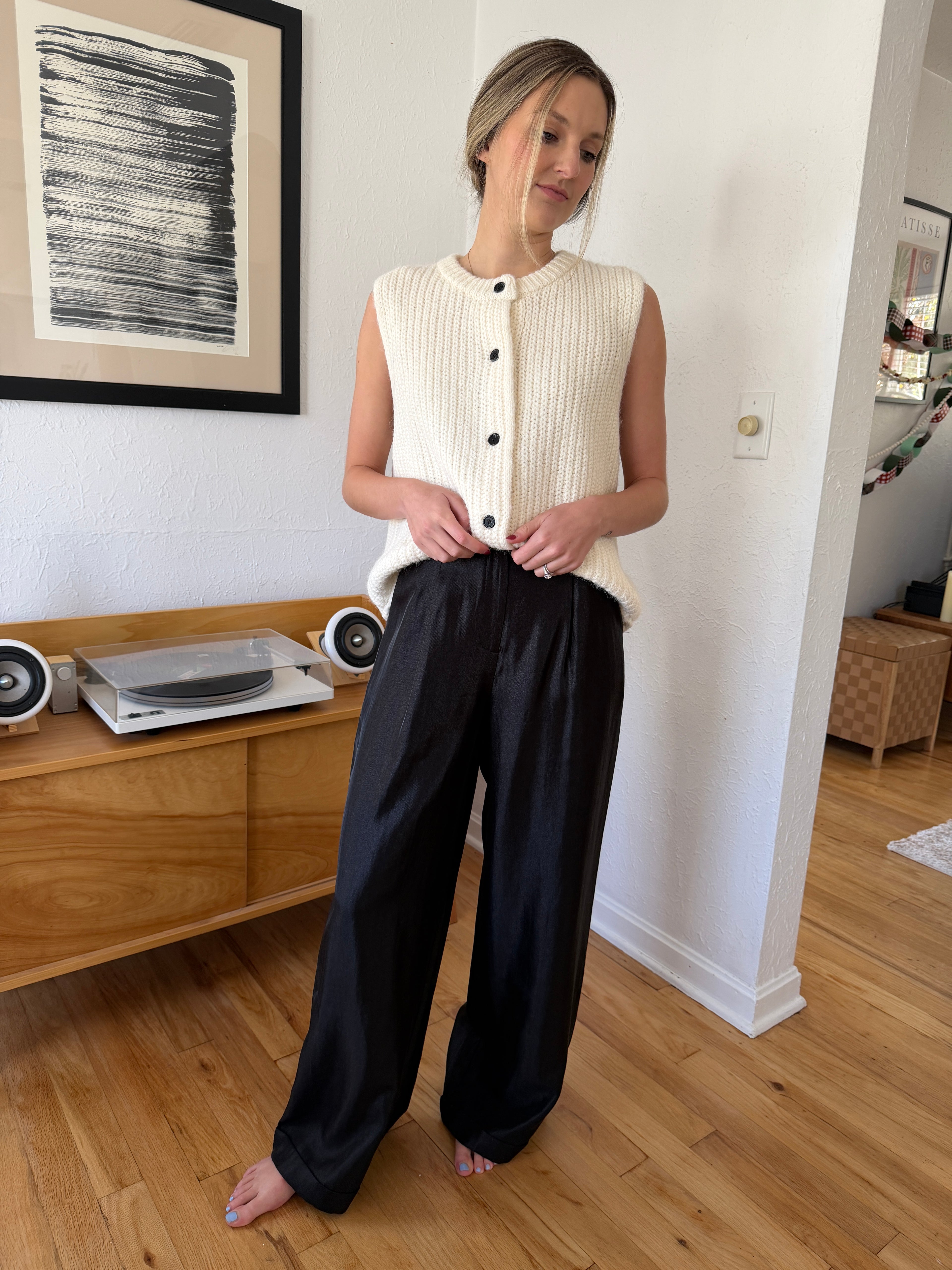 FRNCH Lynn Black Metallic Sheen Wide Leg Pants