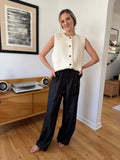FRNCH Lynn Black Metallic Sheen Wide Leg Pants