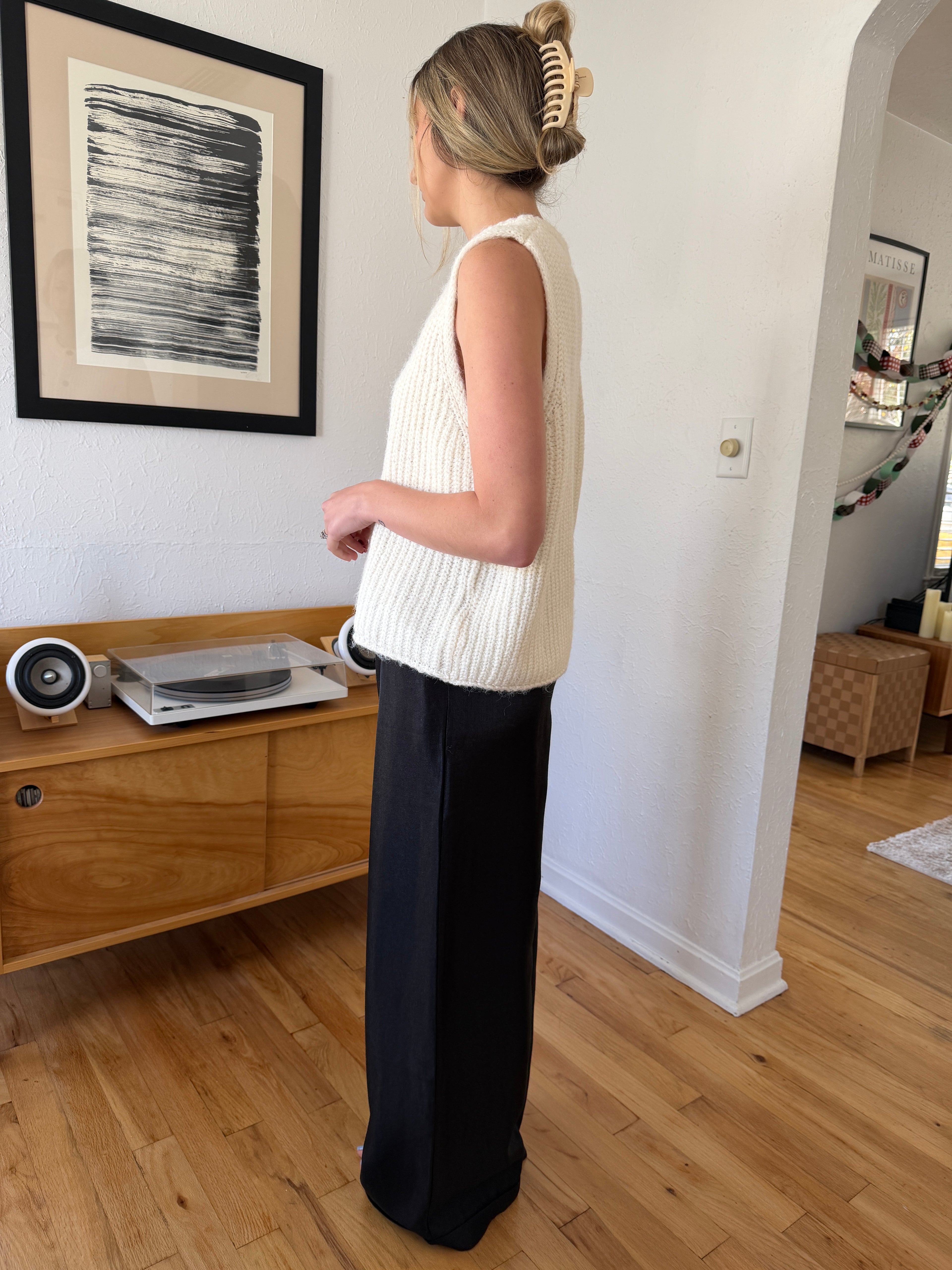 FRNCH Lynn Black Metallic Sheen Wide Leg Pants