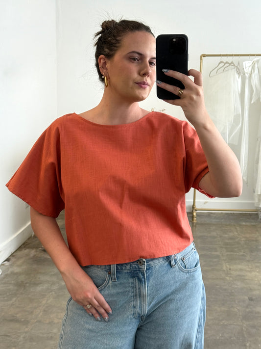 Lucy Paris Burnt Orange Joey Linen Crop Top