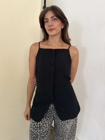 Lennon Black Buttoned Fit Flare Vest Top