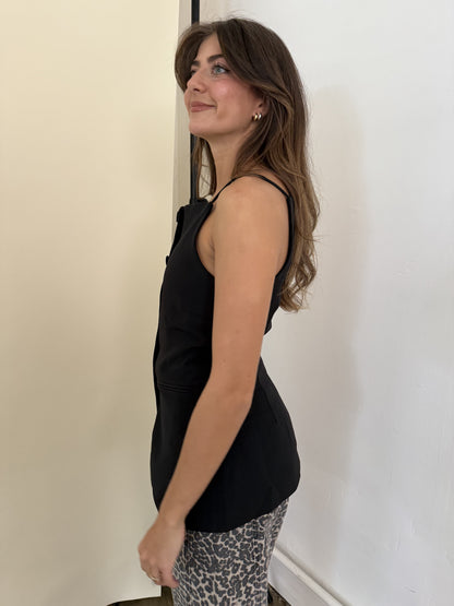 Lennon Black Buttoned Fit Flare Vest Top
