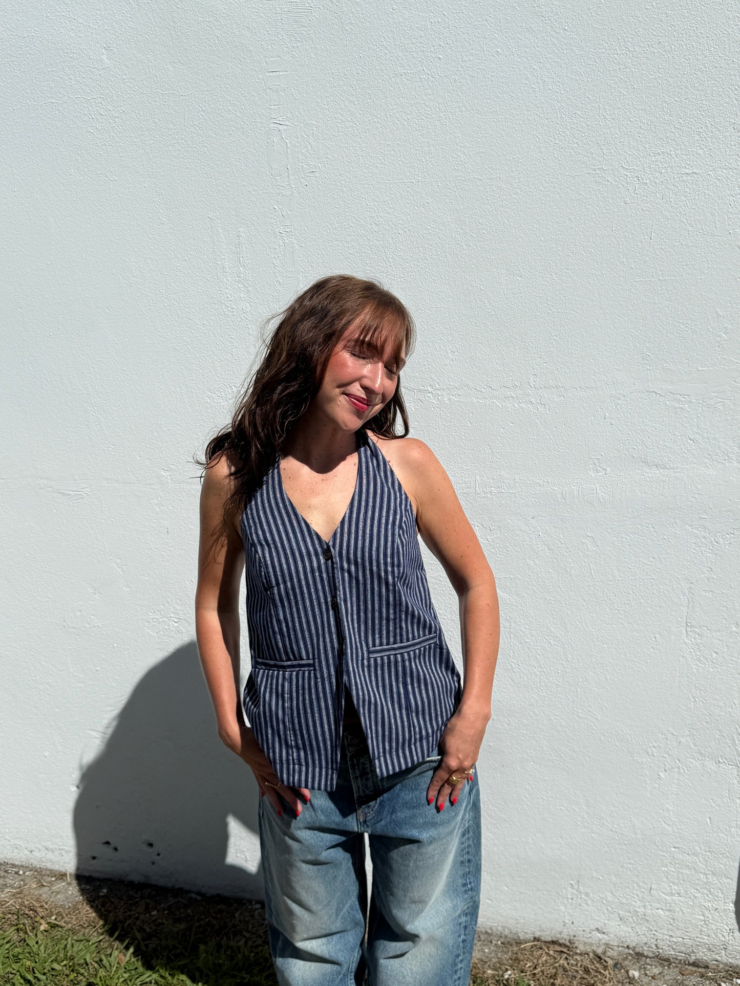 Needii Delilah Linen Striped Halter Vest Top