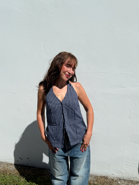 Needii Delilah Linen Striped Halter Vest Top