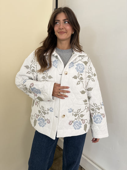 Lucy White Embroidered Quilted Jacket