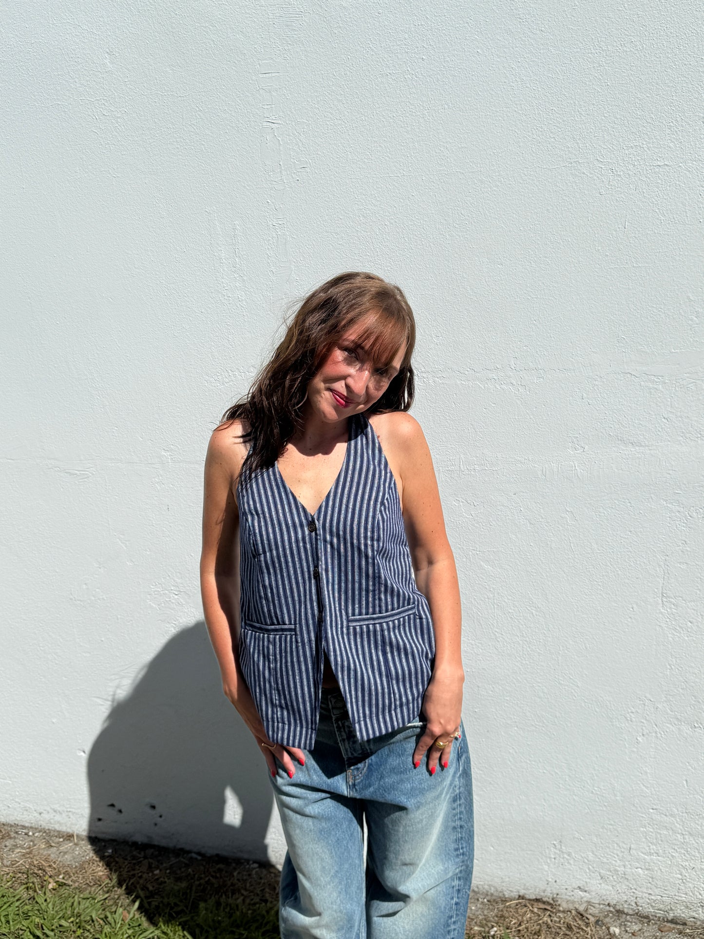 Needii Delilah Linen Striped Halter Vest Top