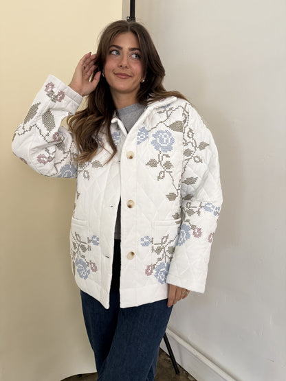 Lucy White Embroidered Quilted Jacket