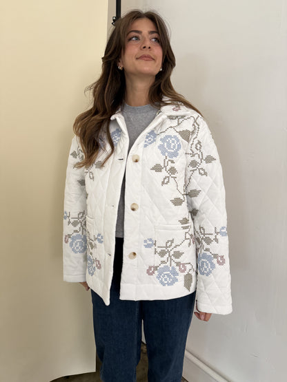 Lucy White Embroidered Quilted Jacket