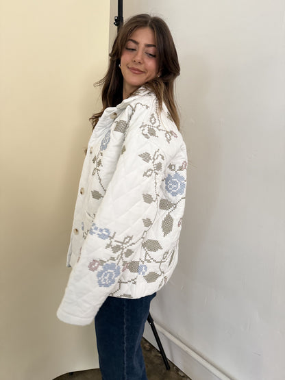 Lucy White Embroidered Quilted Jacket