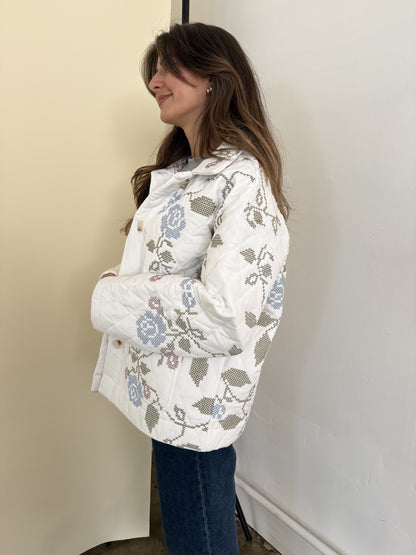 Lucy White Embroidered Quilted Jacket
