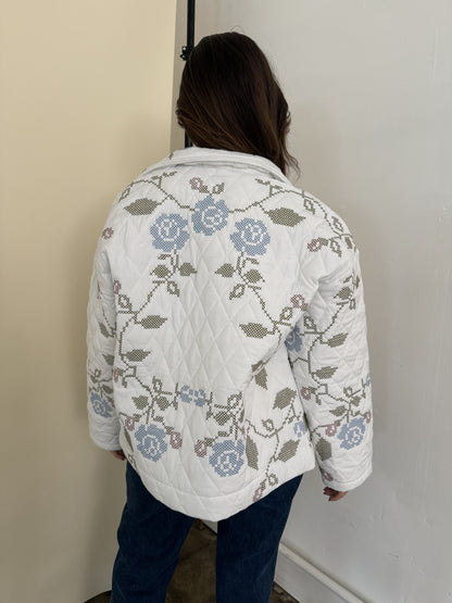 Lucy White Embroidered Quilted Jacket
