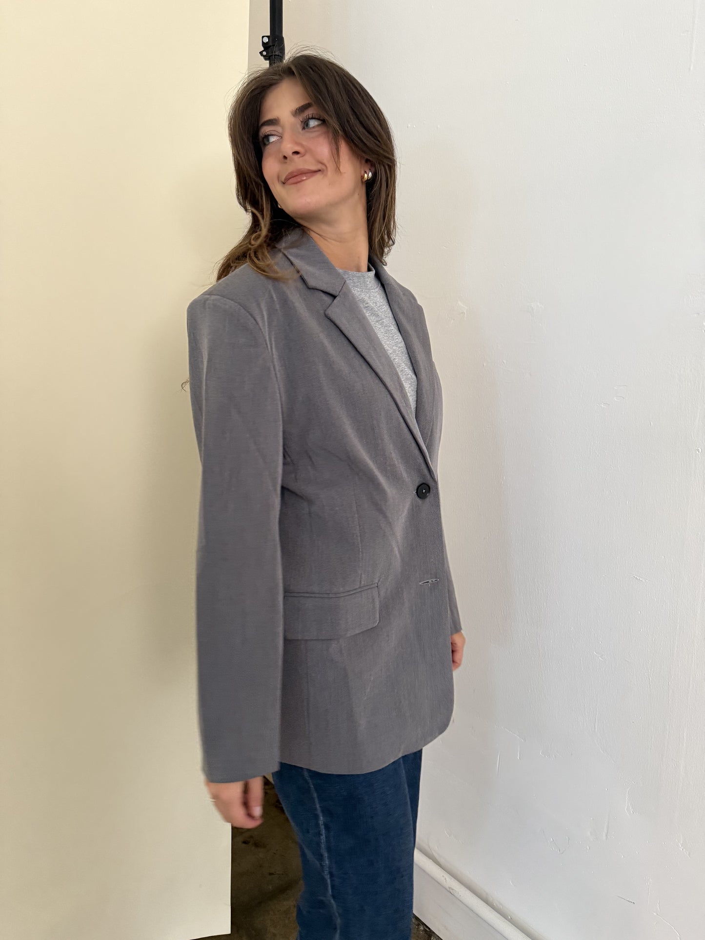 Leah Oversized Grey Blazer Jacket