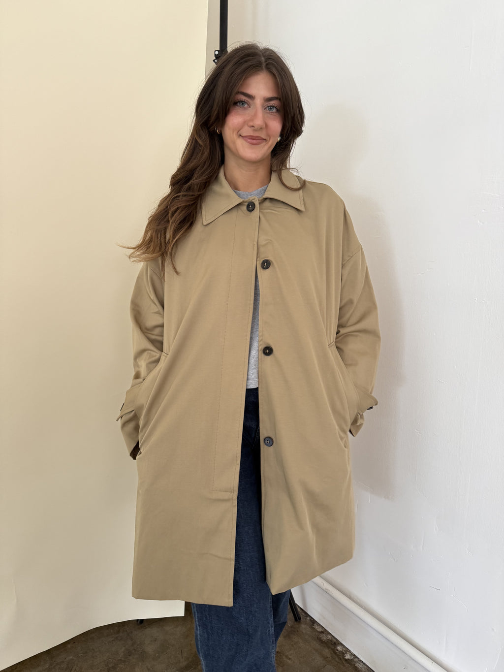 Lillian Khaki Oversized Button Trench Coat