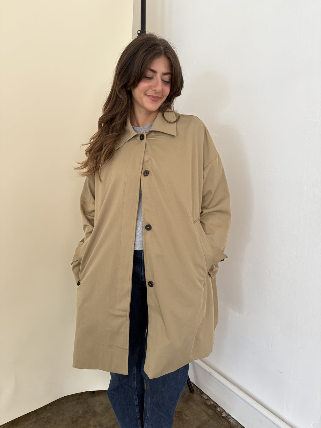 Lillian Khaki Oversized Button Trench Coat