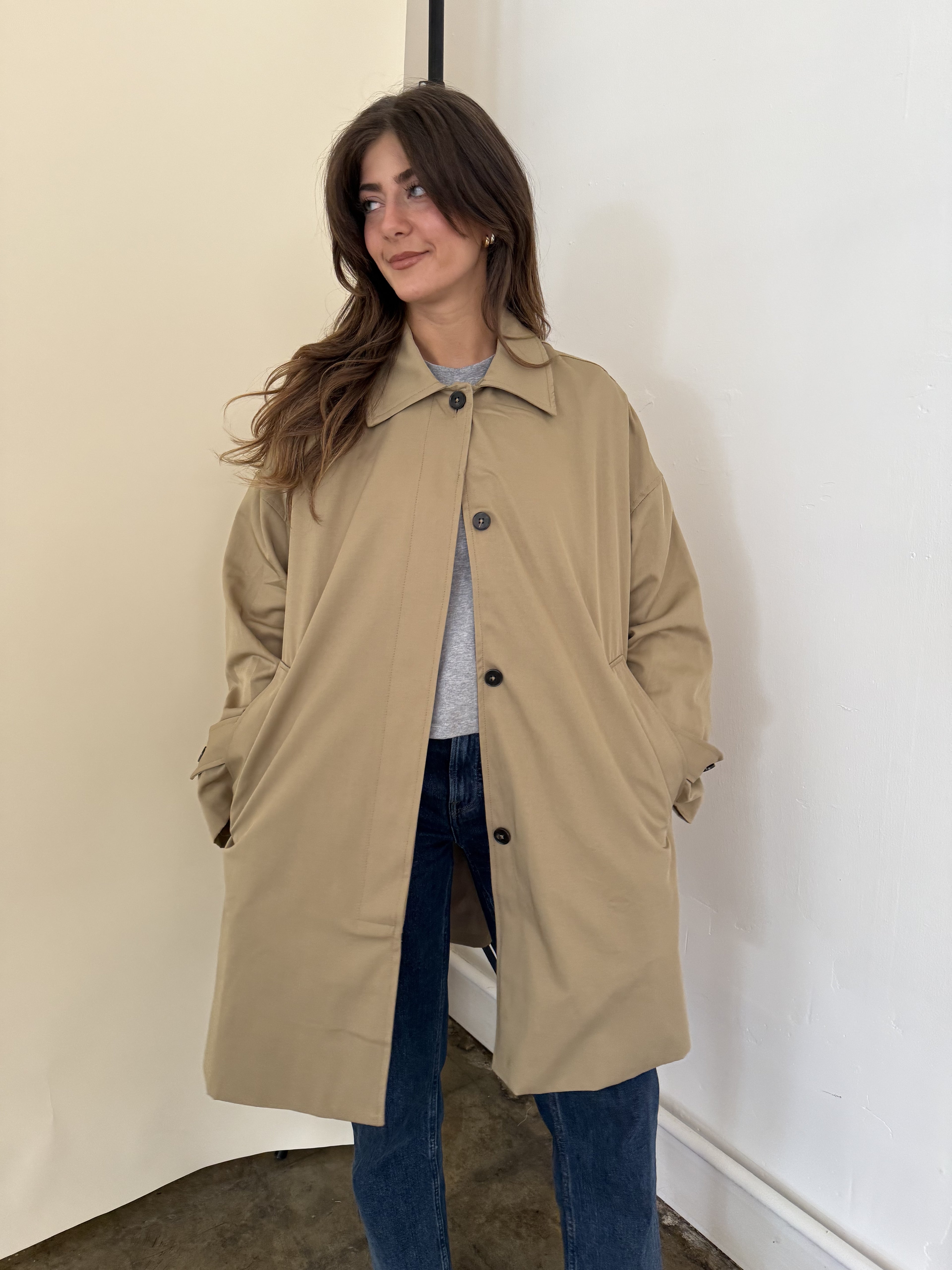 Lillian Khaki Oversized Button Trench Coat
