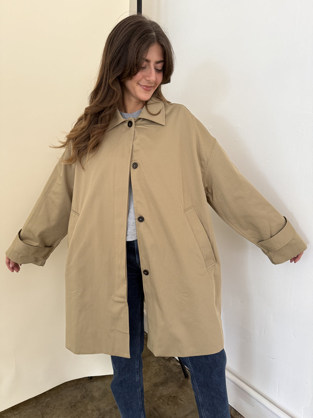Lillian Khaki Oversized Button Trench Coat