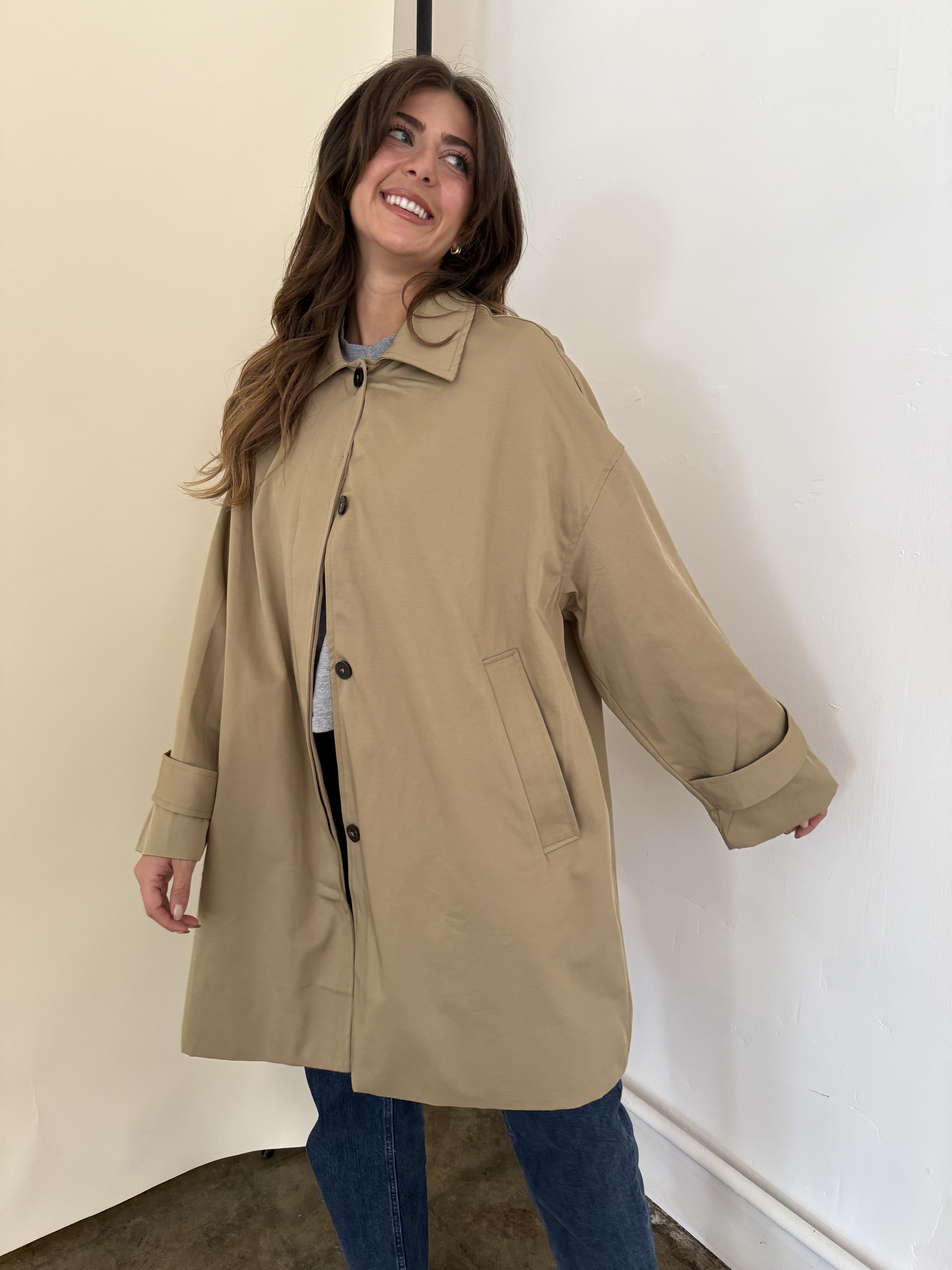 Lillian Khaki Oversized Button Trench Coat