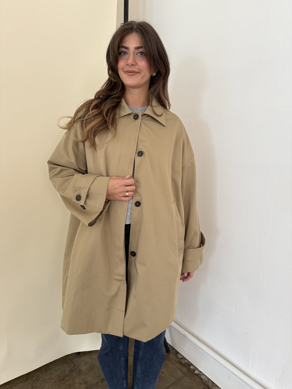 Lillian Khaki Oversized Button Trench Coat