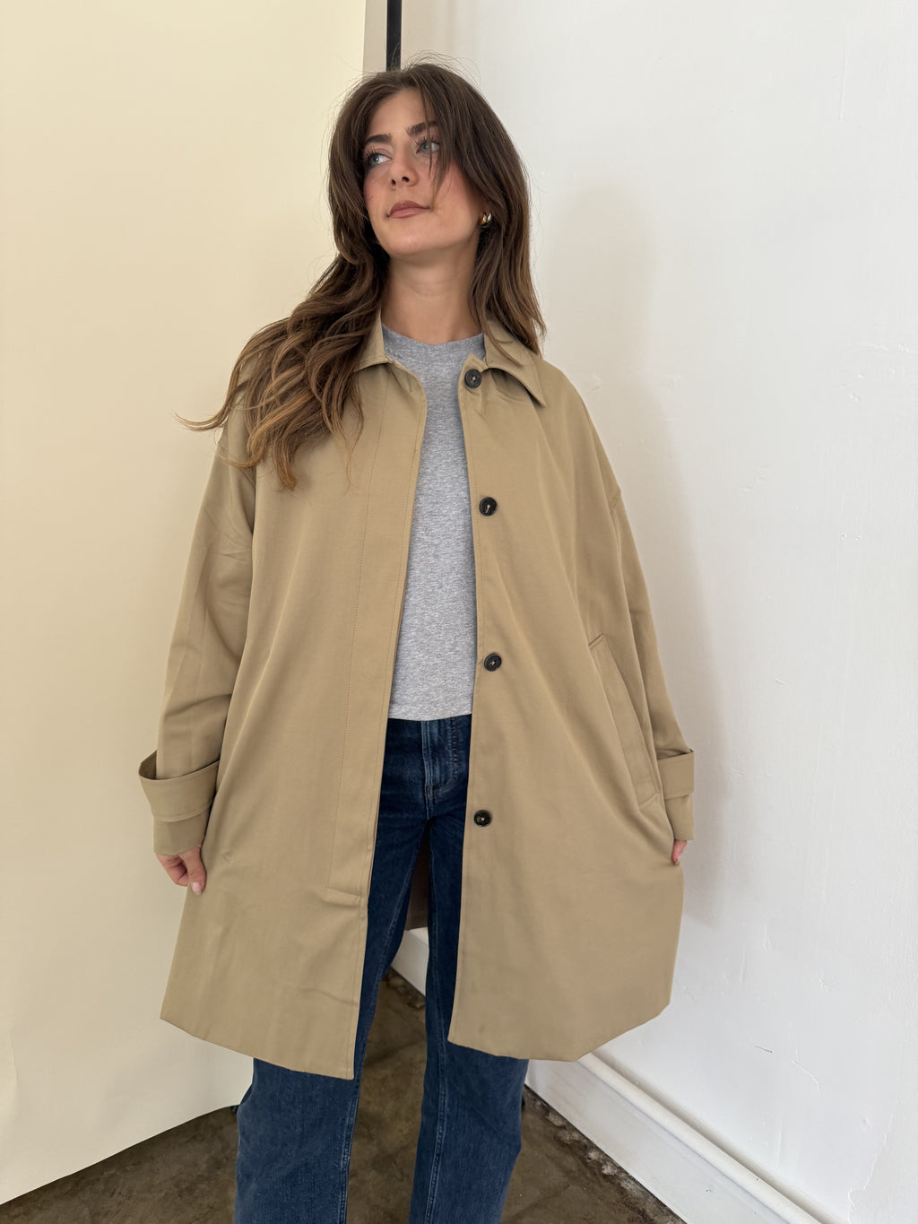 Lillian Khaki Oversized Button Trench Coat
