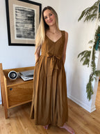 PINCH Eden Olive Green Pleated Tank Maxi Dress