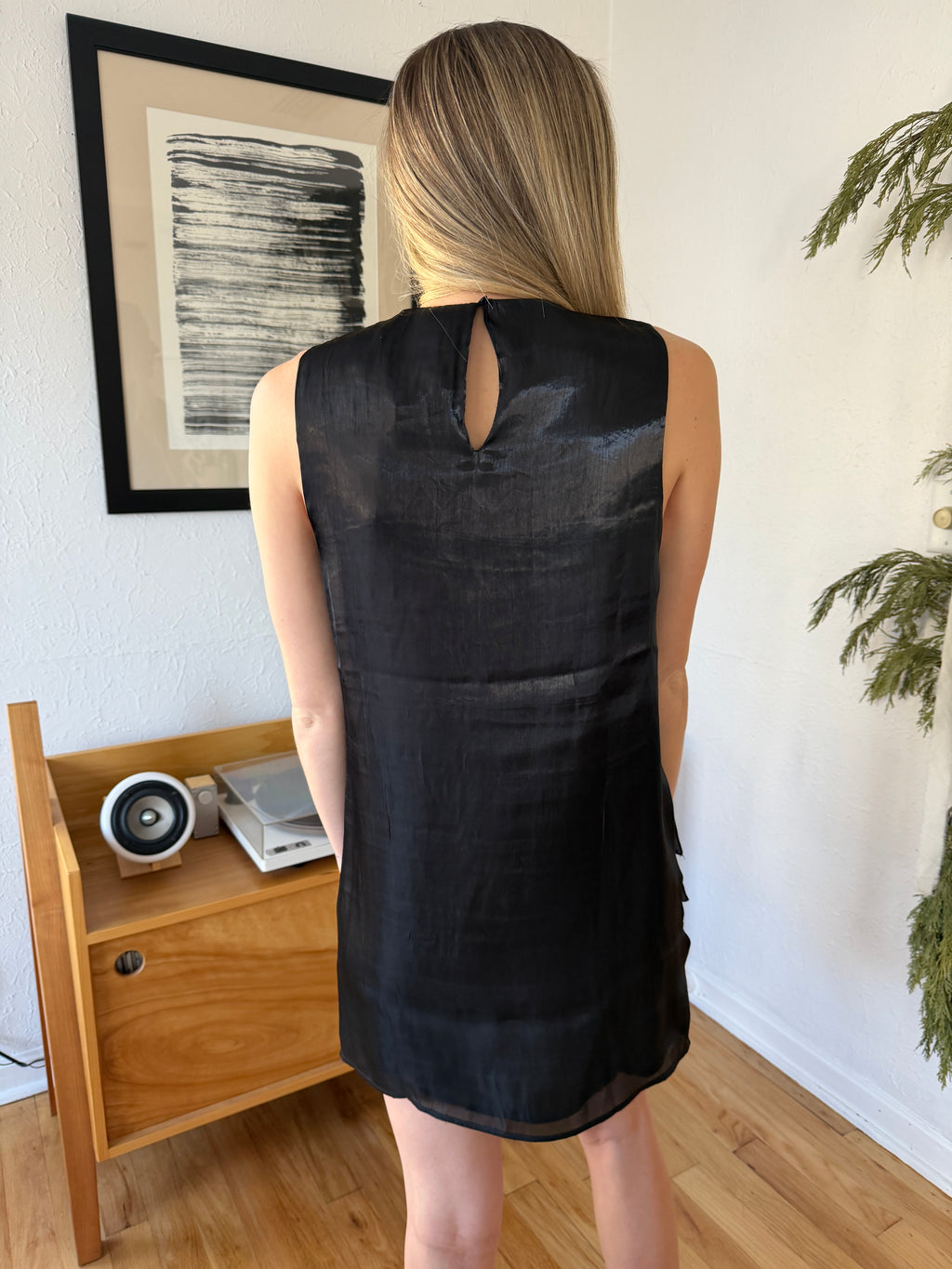 Demi Black Metallic Sheen Layered Tank Mini Dress