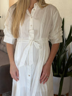 PINCH Lorraine White Tucked Sleeve Buttoned Midi Dress