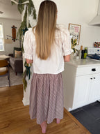 Things Between Dori Brown Pinstripe Pleated Midi Skirt